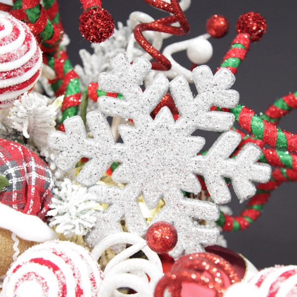 Peppermint Candy Christmas White Glitter Hanging Snowflake