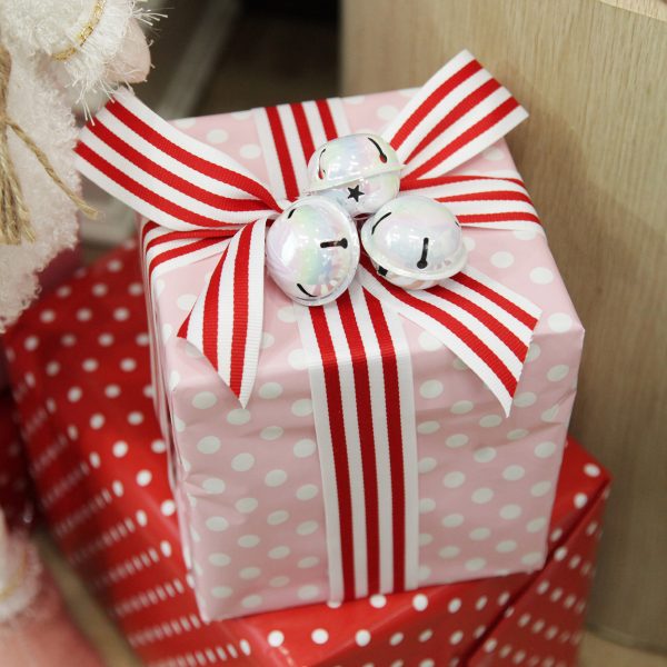Peppermint Candy Christmas White Irridescent 6cm Jingle Bell Candy Cane Stripe Ribbon