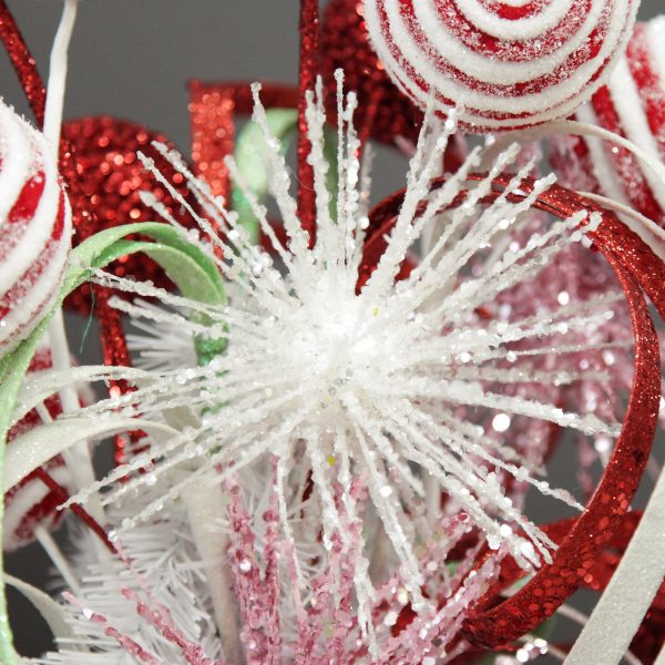 Peppermint Candy Christmas White Starbust Sparkle Pick