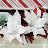 Peppermint Candy Christmas White Velvet Poinsettia Flower Clip with Pearls