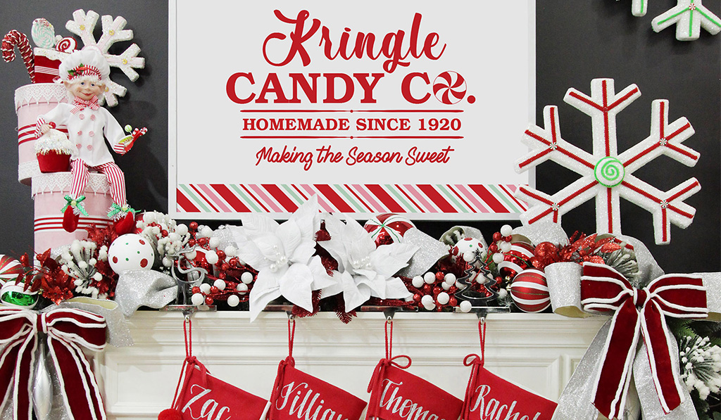 Peppermint Candy Christmas with Kringle Candy Homemade Since 1920 Poster and Christmas stockings