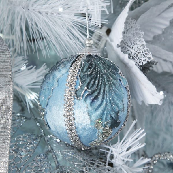Prettly Little Christmas Decorative Blue Velvet and Braid Bauble