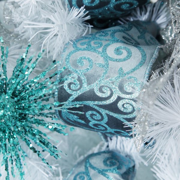 Pretty Little Christmas Wide Blue Velvet and Glitter Swirl Wired Ribbon Garland