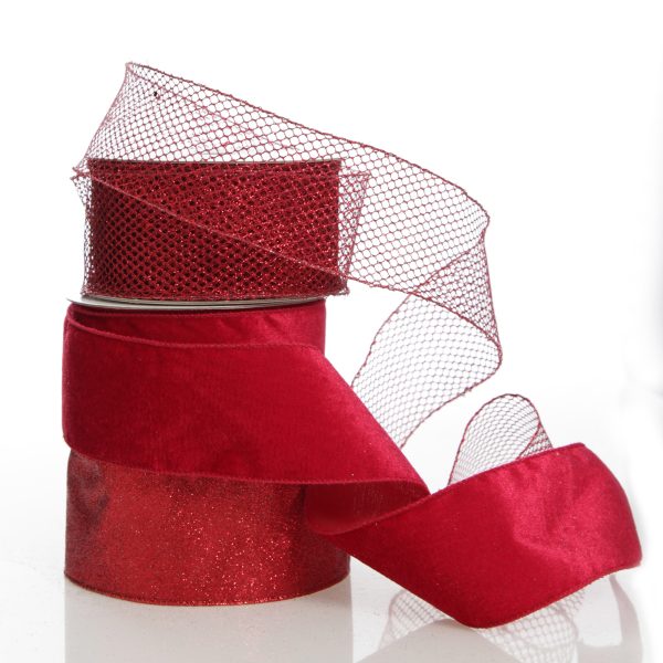 Red Wired Christmas Ribbon 6.5cm Mesh