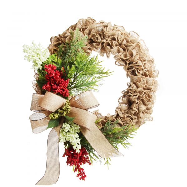 Christmas Decor Craft Boho Burlap Wreath with Ribbon