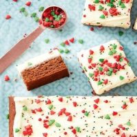 Ginger Slab with red and green colour sprinkles and a measuring spoon