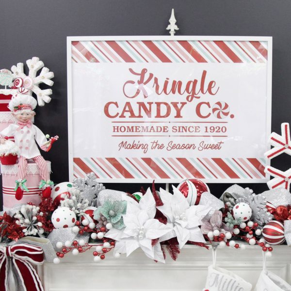 Peppermint Candy Christmas Wide Room Shot Mantle and Wall