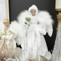 Boho Glam Christmas Deluxe White Satin and Fur Angel Tree Topper Ornament