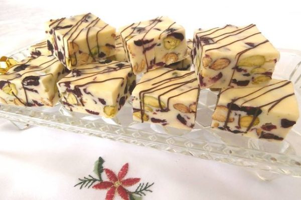 Christmas Nougat Recipe placed in a long platter