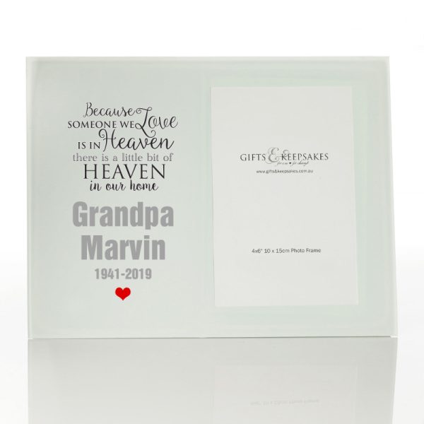 Personalised White Glass photo frame Heaven in our Home