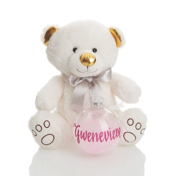 Pink Babys First Christmas Teddy Gift with Bauble