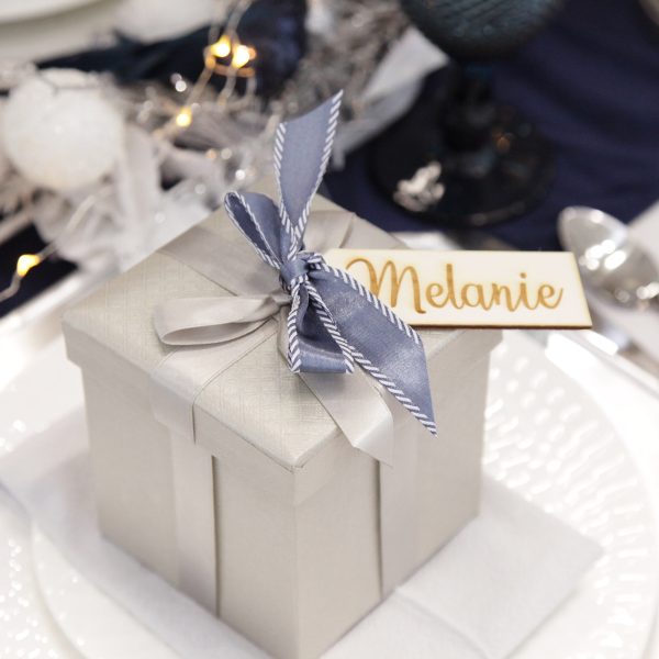 Coastal Chic Christmas Table Gift Box Personalised Wooden Etched Name Tag