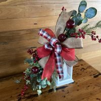 Rustic Lantern Swag with Red and Brown Ribbon and Red berry