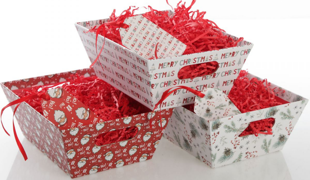 Merry Christmas DIY Hamper Gift Boxes with red shredded Paper