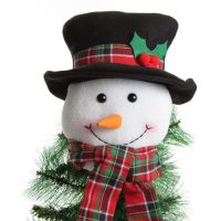 Snowman Head Tartan Tree Topper in Use