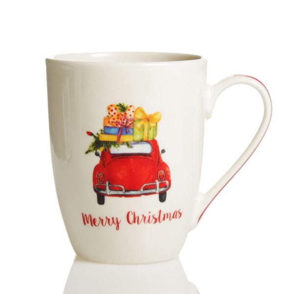 Merry Christmas Mug with red Car and presents on top
