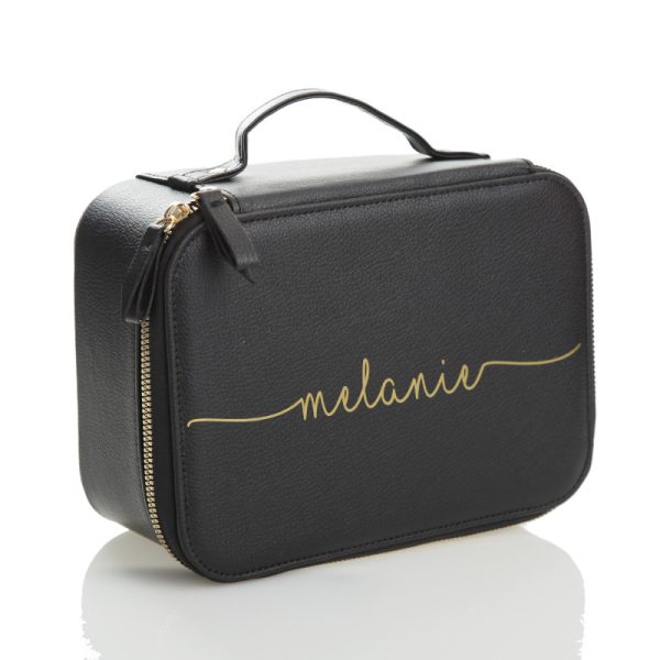 Personalised Black Single Compartment Beauty Case with Mirror Named Melanie