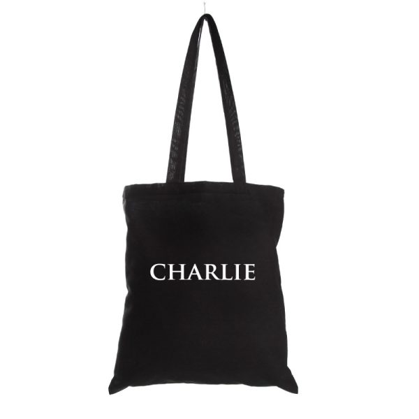 Personalised Name Calico tote bag black filled named Charlie