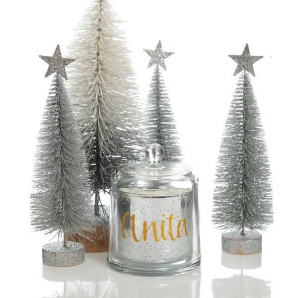 Personalised Silver Christmas Candle with Glass Cloche