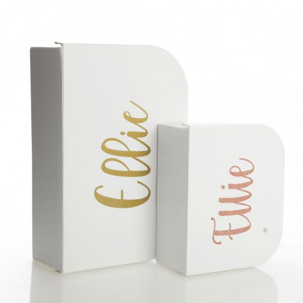 Personalised White Suitcase Keepsake Box Large and Small name Ellie