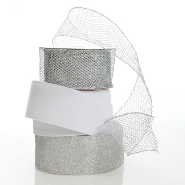 Silver Wired Christmas Ribbon with white background