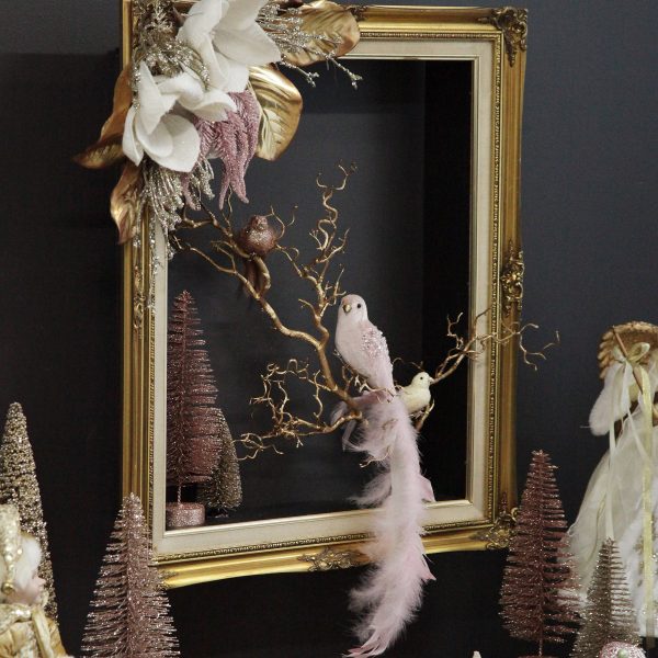 Pink Christmas Dreams mantle gold window wall frame