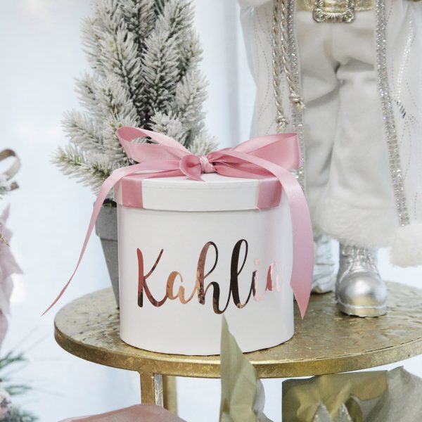 Pink Christmas Dreams Sack Present Personalised White Round Gift Box