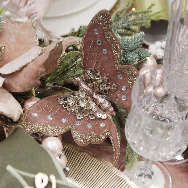 Pink Christmas Dreams Table Pink with Gold Glitter Butterfly Clip