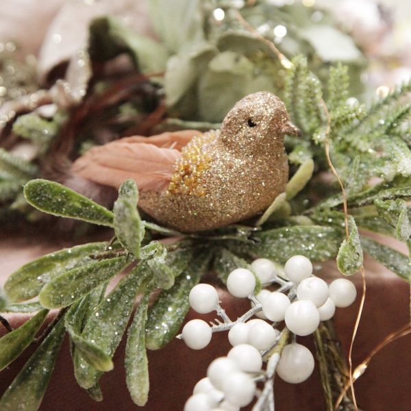 Pink Christmas Dreams Table Rose Gold Beaded Glitter Bird