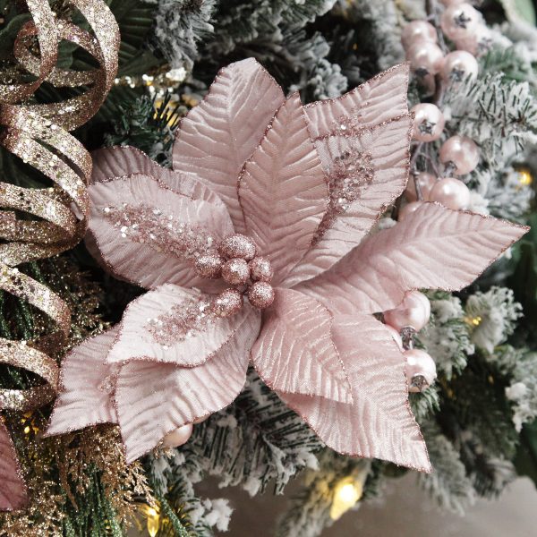 Pink Christmas Dreams Tree Baby Pink Poinsettia Flower Stem Glitter Trim