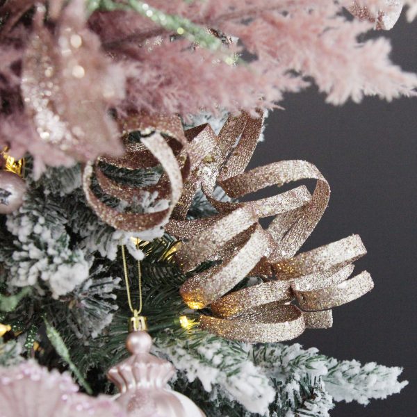Pink Christmas Dreams Tree Champagne Glitter Curly Ribbon Pick