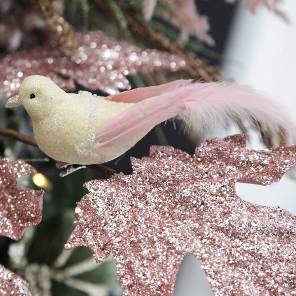 Pink Christmas Dreams Tree Large Elegant White Bird Sequins and Feather Tail