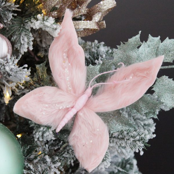 Pink Christmas Dreams Tree Pink Fur Butterfly Clip