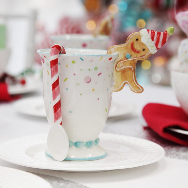 Sweet Gingerrbread Christmas Table Peppermint Candy Hot Chocolate Mug and Spoon