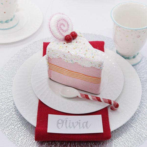 Sweet Gingerbread Christmas Table Pink Velvet Cake Slice with Frosting