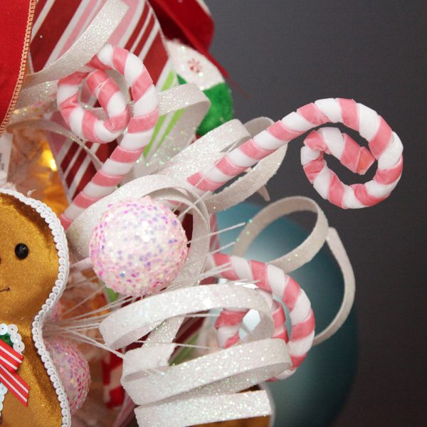 Sweet Gingerbread Christmas Tree Pink and White Velvet Candy Cane Pick