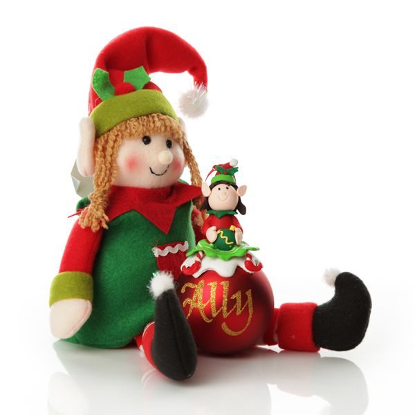 Girl Elf Shelf Sitter and Bauble Pack in White Background