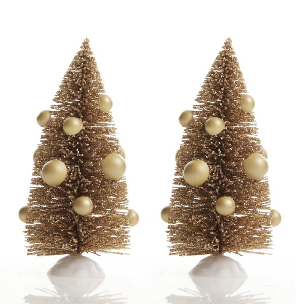 Mini Antique Gold Bottle Brush Tree with Pearls Set of 2