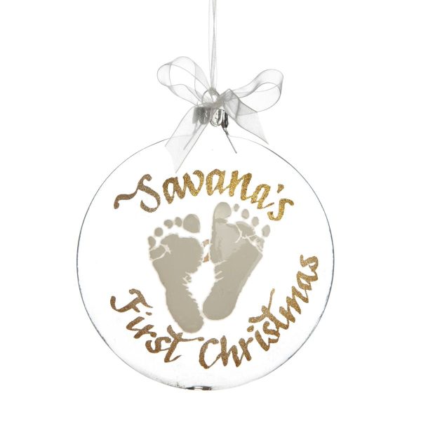 Personalised White Feet First Christmas Glass Disc Savana's First Christmas