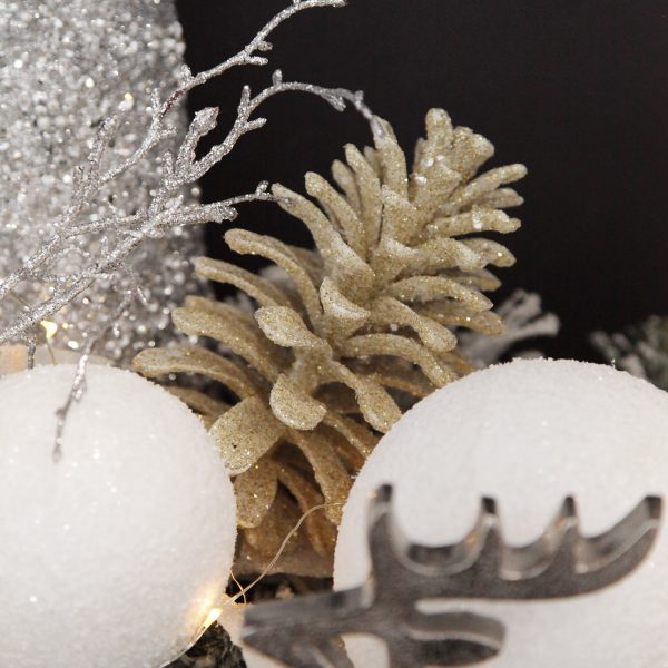 Coastal Chic Christmas Mantle Ivory Glitter Faux Hanging Pinecone