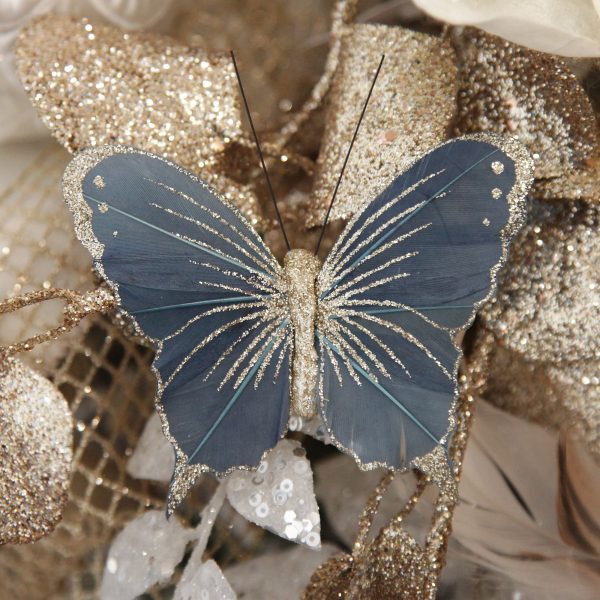 Coastal Chic Christmas Tree Blue Glitter Sheer Butterfly Clip