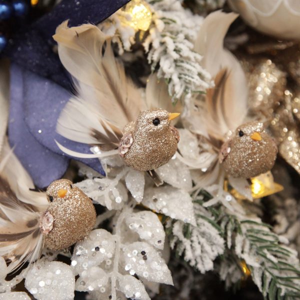 Coastal Chic Christmas Tree Champagne Bird Clip with Feather Tail