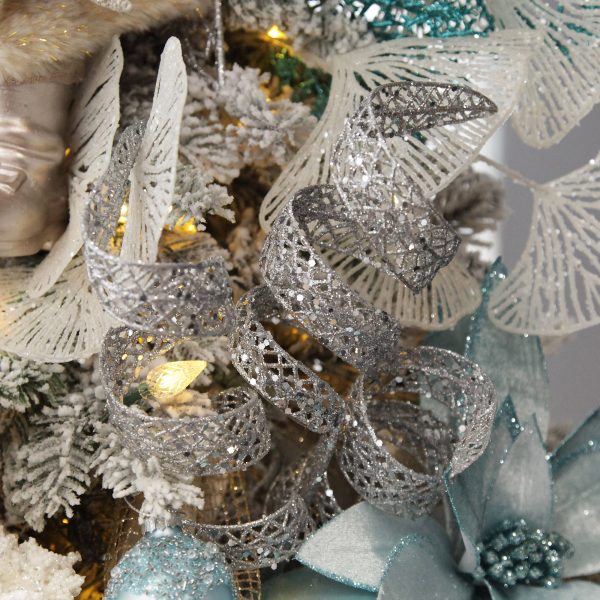 Coastal Chic Christmas Tree Silver Glitter Swirl Christmas Pick