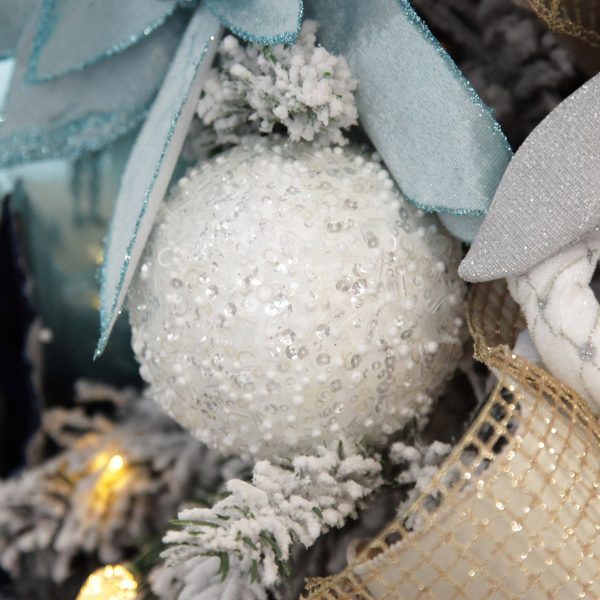 Coastal Chic Christmas Tree White Glitter Sequin and Bead Bauble