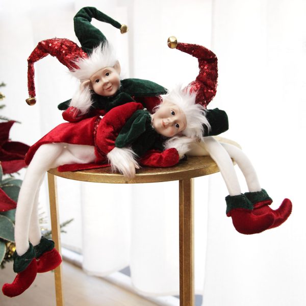 Harlequin Christmas Holiday Console Red and Green Elf Sitting