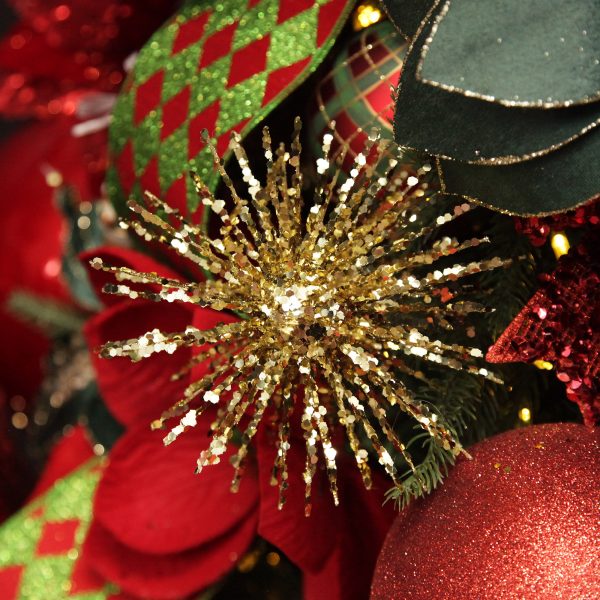 Harlequin Christmas Holiday Tree Gold Starburst Sparkle Pick