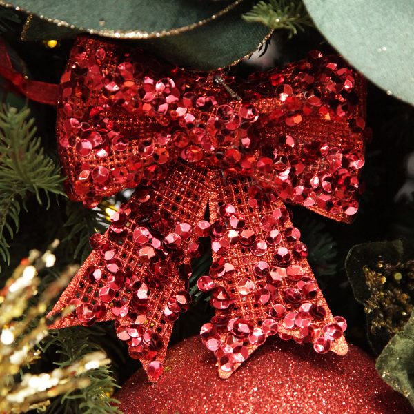 Harlequin Christmas Holiday Tree Red Glitter Sequin Bow