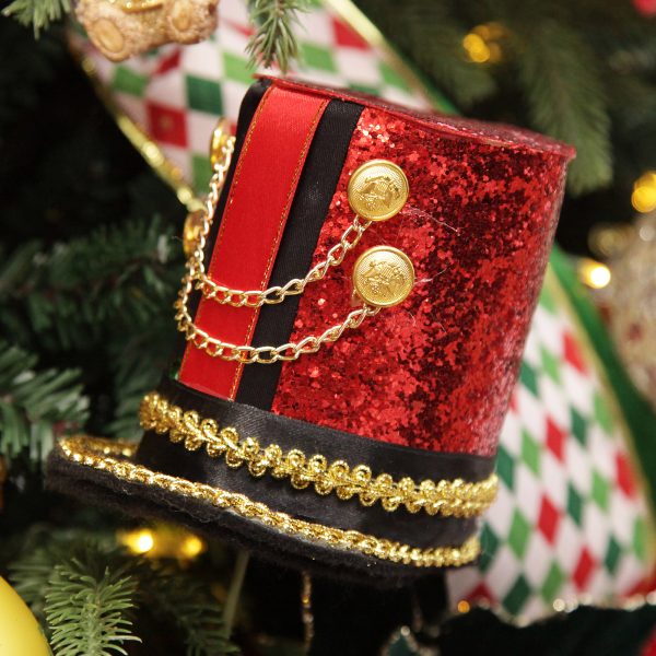 Harlequin Christmas Holiday Tree Red and Gold Nutcracker Uniform Top Hat Pick