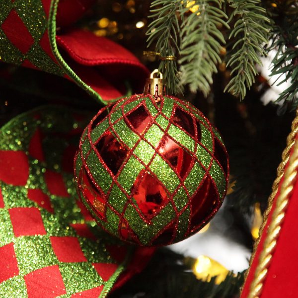 Harlequin Christmas Holiday Tree Red and Green Harlequin Bauble