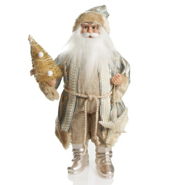 Natural Seaside Standing Santa Christmas Ornament with White Background